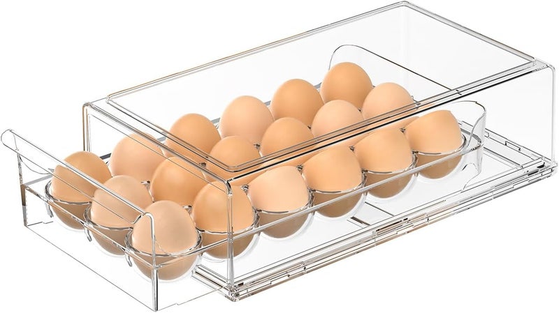 APLOP Egg Storage for Refrigerator, Stackable 18 Egg Holder for Fridge, BPA Free Refrigerator Organizer Bins, Transparent Egg Dispenser - Image 1